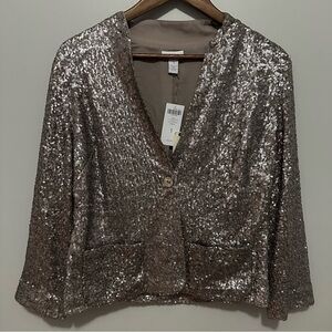 NWT Chico's Silver Sequin Blazer Jacket Womens Size 1 Medium Formal Business Top